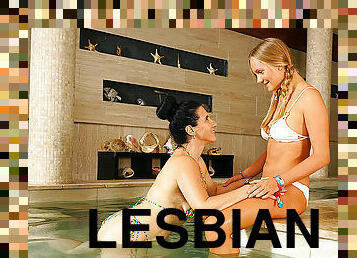 Hot Old And Young Lesbians Fool Around In The Swimming Pool - MatureNL