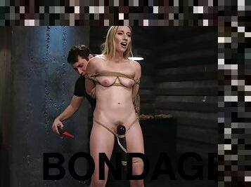 Big booty bondage slut rides cock while tied