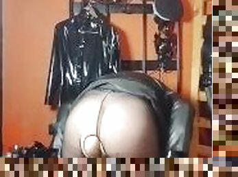 sissy cant open chastity cage latex mask and gloves leather
