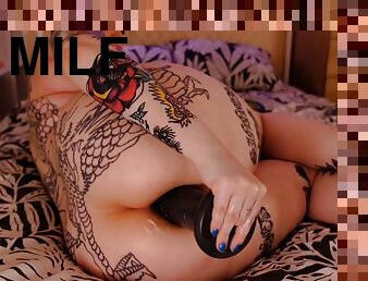 Charming inked MILF solo interesting porn clip