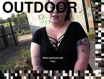 Teen Pawg Anastasia Sucks and Fucks Outdoors for Everyone to See - Big natural tits and fat ass