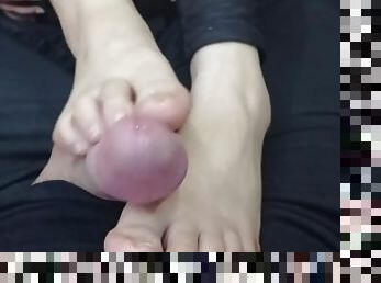 small asia feet love to play with cock until cum