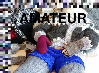 Fetish Sweater Mohair Fetish Turtleneck and Cardigan with vibrator, masturbation and cum in a fluffy jumper