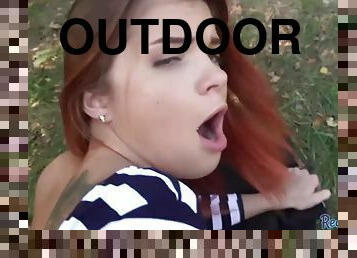 Redhead deepthroat teen fucked closeup pov for 4 cash outdoor