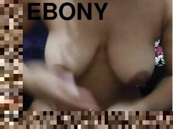 Teasing my ebony tits and ass while moisturizing