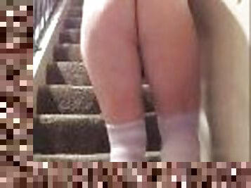 Thick Goth Ass Stair Crawl