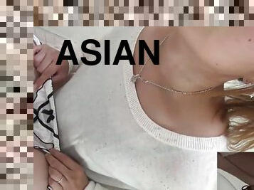 Asian lady pees in toilet