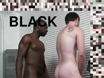 Big wet black cock cums inside him