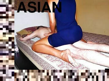 Sexy asian big ass eve massages and sucks cock before hard doggy style