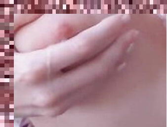 18yo Girl milking juicy nipples close up