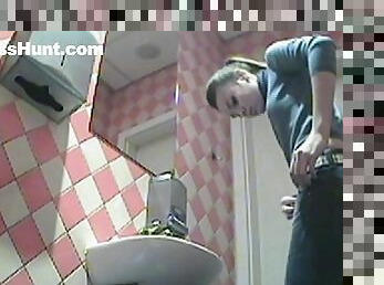 Slender amateur teen in the public toilet