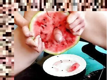Horny Guy Fucking a Juicy watermelon ???? while Moaning until Creampie - 4K HD 60FPS