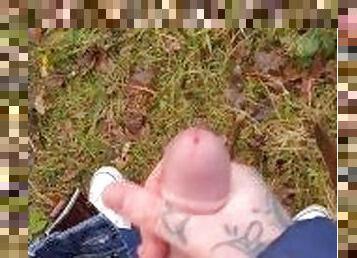 Outdoor big cum in the woods! Big hard cock cum explosion