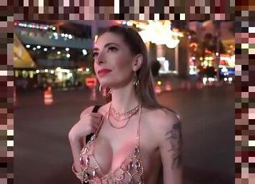 Hot wife showing off her body to strangers on the Las Vegas Strip