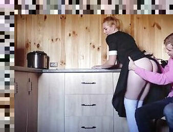Sexy maid with a big ass gets fucked while cleaning