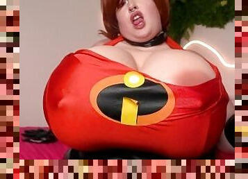 Elastigirl STRETCHES her pussy with dildo riding, tits (breast expansion) and futa cock pegging POV