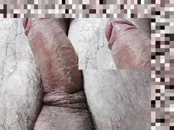 Big load of semen from a huge cock and perfect balls wetting the legs