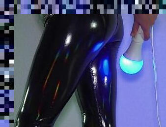 Watch my holographic leggings in colorful lights