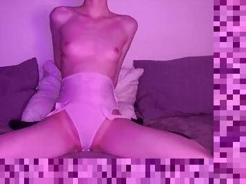 girl in pink underwear touching herself