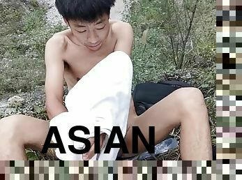 asiatisk, masturbation, utomhus, amatör, tonåring, gay, avrunkning, vintage, ung18, söt