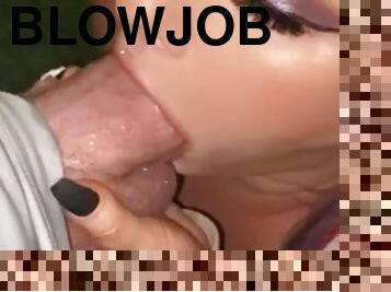 BBW slut gives blowjob outdoors