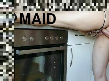 Maid decided to fuck his boss in the kitchen