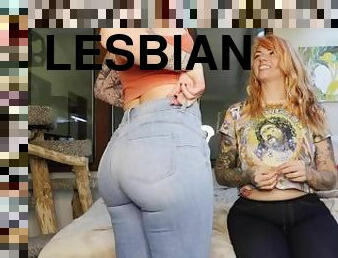 lesbian, ketat, fetish, jeans, duduk-atas-muka, femdom