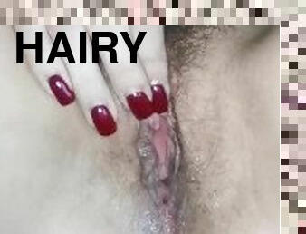 Cum on her's hairy pussy