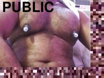 Sweaty uncut nipple pump pig flexing and gaining at the gym lockeroom