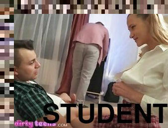 DEVIANTE - Slim sexy teen college student cheats on her chad bully boyfriend in rec room