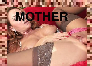 Mother I´d Like To Fuck With Stockings Gets Nailed On Red Sofa With Janet Mason