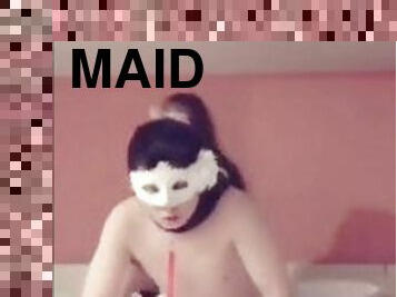 asiatisk, hembiträde, shemale, amatör, ladyboy, knullande, maskiner-mask, hårt