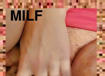 Jerking off hubby between my checks????