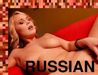 russe, ados, jouet, blonde, lingerie, solo, posant