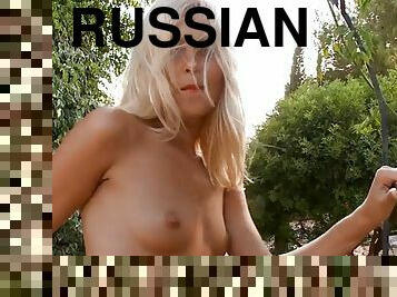 Slim Russian sweet blonde Sasha masturbates