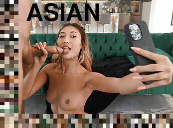 Asian slut ends quality cam perversions with cum on her soft lips