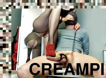 Sexy Creampie Ending After Femdom Babe Makes Her Slave Earn His Orgasm With Harsh CBT Torment