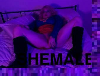 Sissy Supergirl first time with a dildo