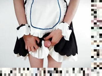 Femboy in Maid outfit can't hold it and ruins his Orgasm
