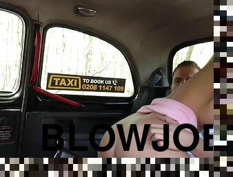 Blonde beauty blows hard shaft in POV before sex in taxi