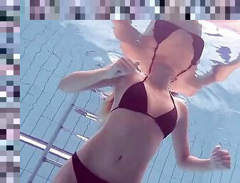 Very hairy babe Lucy Gurchenko swimming naked