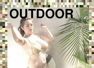 Tessa Fowler - Gold Bikini Shower 1