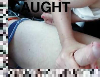 Girlfriend masturbates in car and let me cum in her mouth within two minutes. Almost caught!