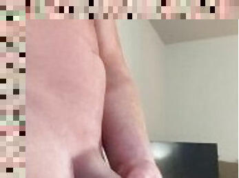 Stroking oiled big dick while wifes at work