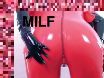 onani, milf, tysk, fetish, latex, solo, gummi, drillende