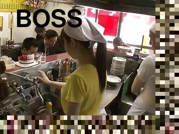 Waitress mimi asuka gets fingered and toyed by boss in a busy restaurant