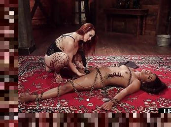 Redhead domina bdsm strapon fucking her ebony lesbian frien