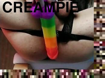 Femboy Plows Himself With 8 Inch Dildo (With Creampie)