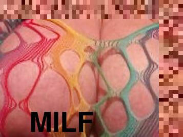 Fat ass milf tits rainbow mesh lingerie
