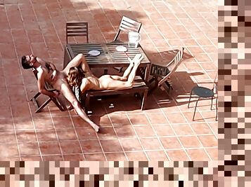Couple Playing And Fucking In The Courtyard, Outside